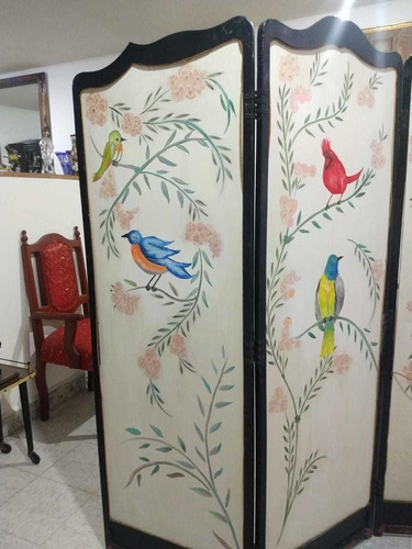 Biombo Antiguo 2 Vistas . Pintado A Mano De Aves