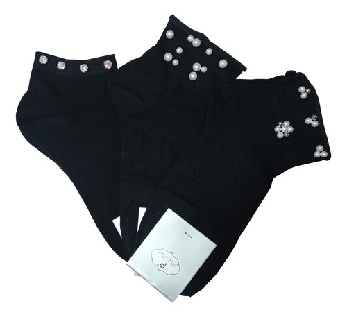 Calcetines Tines Algodón Perlas Negro Aesthetic 3 Pares