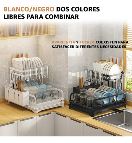 Escurridor De Platos Inoxidable Ajustable Plegable 2 Niveles Negro