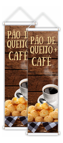 Kit 2 Banners Faixa Pão De Queijo + Café Divulgação Padaria