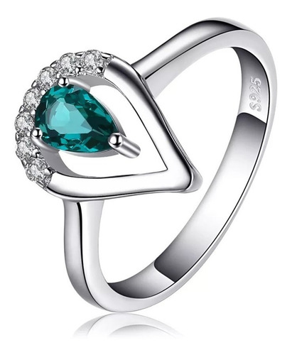 Imagen 1 de 8 de Anillo Mujer Compromiso Esmeralda Y Circones En Plata 925