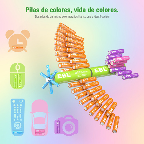 10 Pilas Recargables Aa Doble A Ebl 2500mah 1200 Recargas
