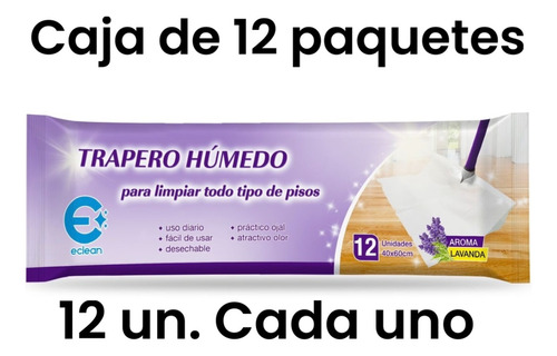 Caja De 12 Eclean Traperos Humedos 12 Unidades-aroma Lavanda