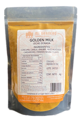 Golden Milk Leche Dorada Vegana Cúrcuma 1 Kilo