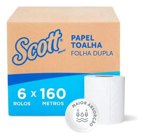 Papel Toalha Rolo Folha Dupla 160m 6 Rolos Scott