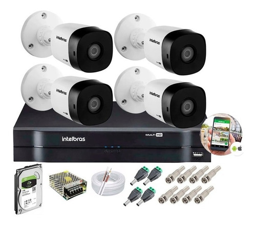 Imagem 1 de 3 de Kit Intelbras 4 Cam 1120b Dvr 4ch Mhdx 1104 C/hd 1 Tera Byte