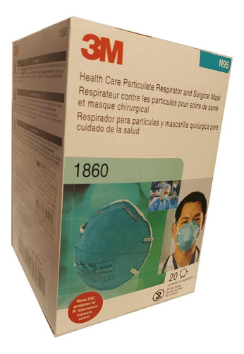 1860 3m Cubrebocas Mascarilla N95, Niosh Azul , 20 Pzas Color Azul Turquesa
