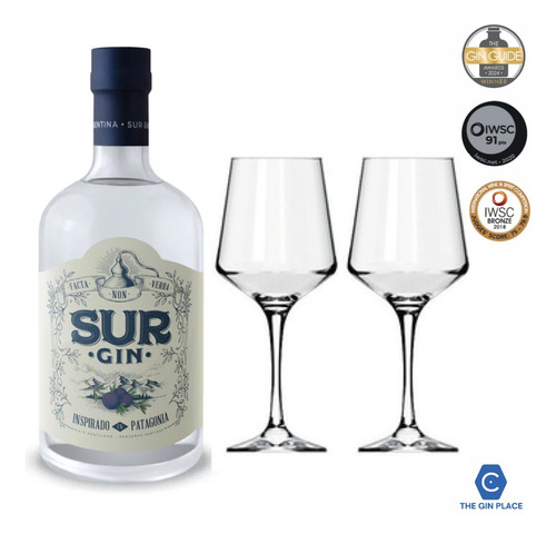 Gin Sur London Dry 750cc + 2 Copas Gin Tonic - The Gin Place