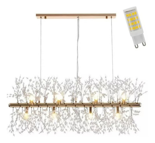 Lustre Cristal Dente De Leão Retangular 95cm 12 Bocais