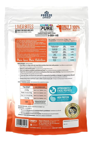 Premio Para Mascotas Pure Nutrition Liver Bites 500gr