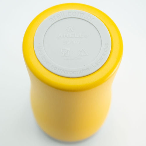 Imagem 5 de 6 de Copo Térmico Arell Com Tampa 500ml Do Brasil Cbf Amarelo