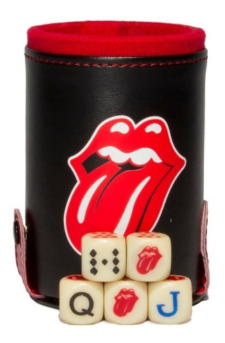 Cubilete Rolling Stones Con Portadados, 5 Dados Grabados