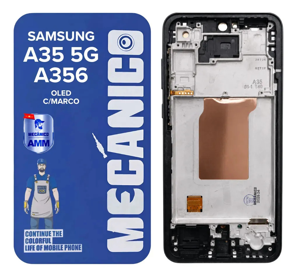 Modulo Compatible Samsung A35 5g A356 Con Marco Oled Mecánico Huella Digital Pantalla Completa Tactil Cristal Repuesto Recambio Reparacion Servicio Técnico Alta Fidelidad Optima Calidad Celular