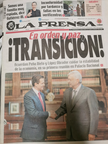 Periódico La Prensa Transición Peña Nieto López Obrador 2018