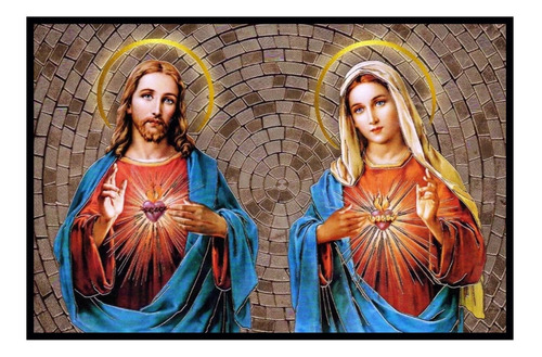 Quadro Sagrado Coração De Jesus E Maria 65x100 Canvas Moldur