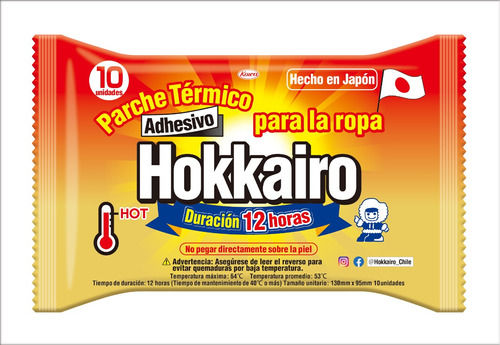 Hokkairo Parche Térmico Portatil 10 Unidades Calor Por 12hr.