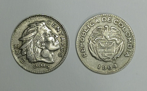 Moneda Colombia 10 Centavos. 1964. Calarca. Km212 