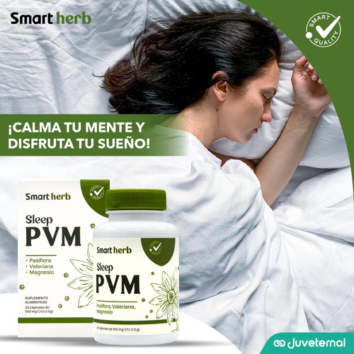 Pack 2 Suplementos Alimenticios Smart Herb Anahuac Sleep PVM en Frasco con 30 Cápsulas cada uno con Magnesio para Mejorar el Sueño