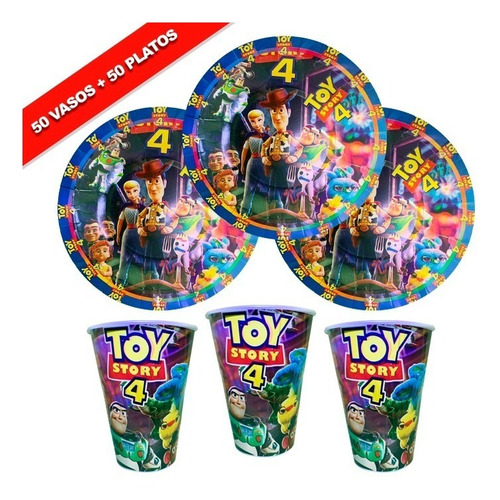 Toy Story 4 50 Platos Y 50 Vasos Fiesta