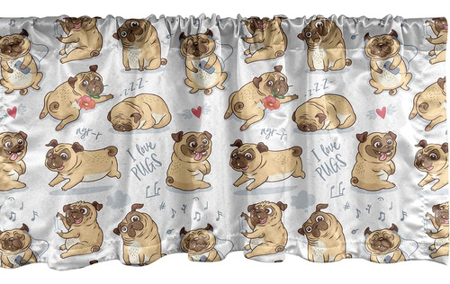 Ambesonne Dog Lover Window Valance, I Love Pugs Bulldogs Fra