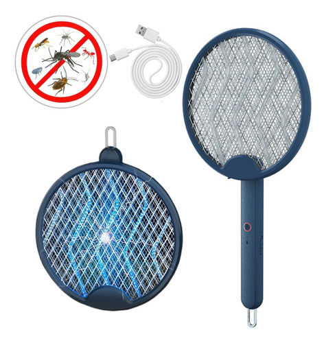 Lampara Mata Mosquitos Recargable 2 En 1 Con Raqueta Azul