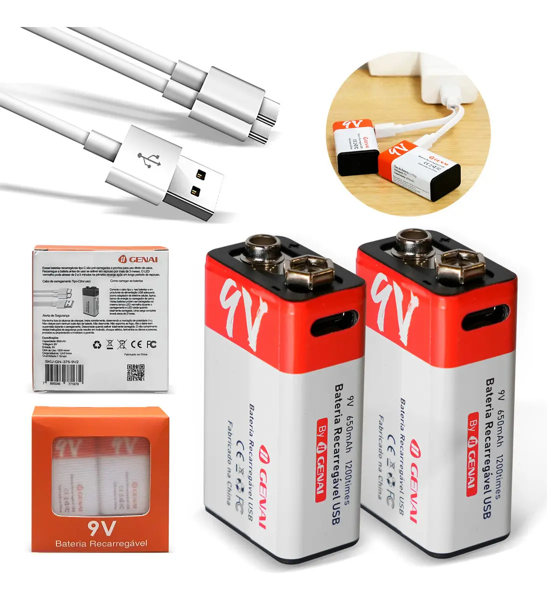 Carregador de pilha com carga USB carregador pilhas recarregaveis 9V 9V - 5V entrada 1.5V saída