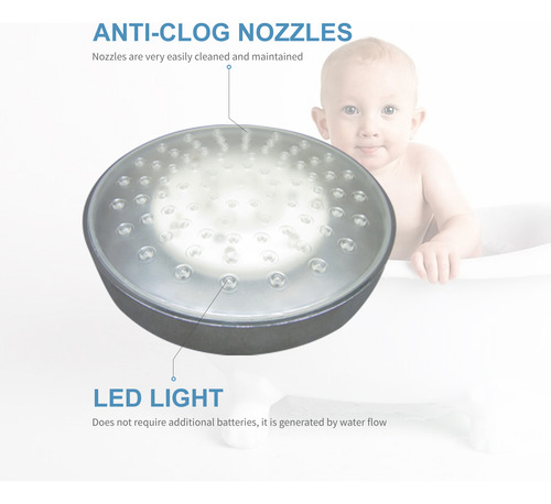 Cabezal De Ducha Led Con Linterna De 7 Colores, 6 Pulgadas D