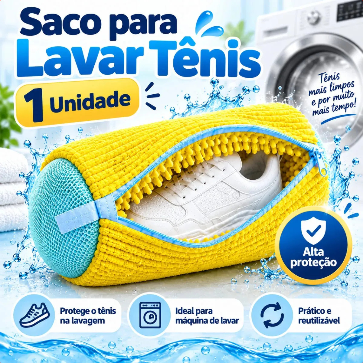 Saco Para Lavar Tênis Amarelo na Máquina de Lavar 1 Unidade Protetor de Calçados com Zíper Reutilizável Bolsa para Lavagem de Tênis e Sapatos Proteção Contra Impactos e Riscos Lavável para Calçados