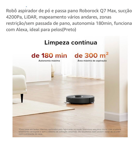 Aspirador Robô Roborock Q7 Max Q380rr 4.200 Pa, Mop Eletrô Preto