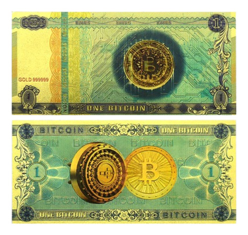Dos Billetes Coleccionables Bitcoin Laminados En Oro 