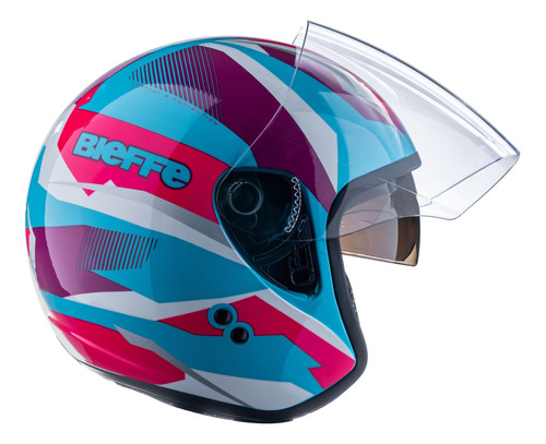 Capacete Feminino Aberto Bieffe Allegro Vtr Rosa Oculos Moto