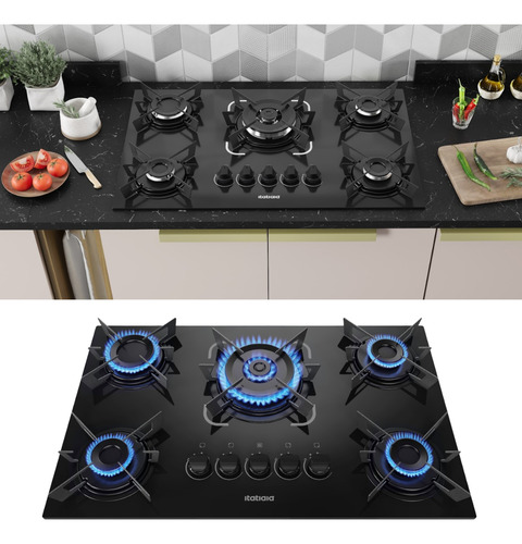 Cooktop 5 Bocas Itatiaia Electra Á Gás Bivolt Tripla Chama