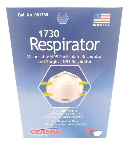 20pz Cubrebocas N95 Quirúrgicos Gerson 1730 Mascarilla Niosh Color Blanco