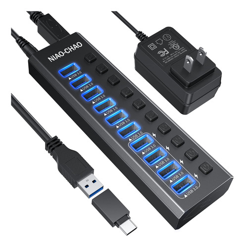 Hub Usb 3.0 Alimentado, Niao-chao Hub Usb 3.0 De 10 Puertos,