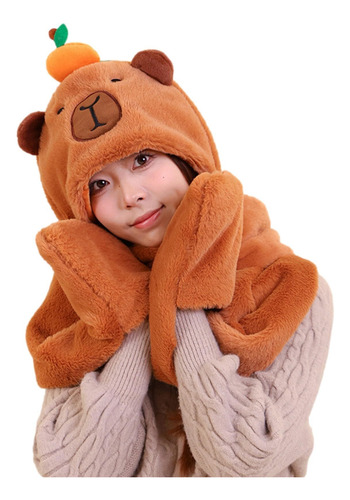 Conjunto De Bufanda Con Guantes Y Gorro Con Capucha Capibara