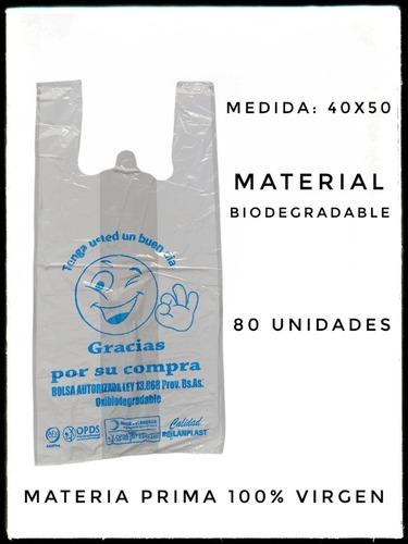 Bolsa Camiseta Biodegradable 40x50 Carita Emoji Blanco