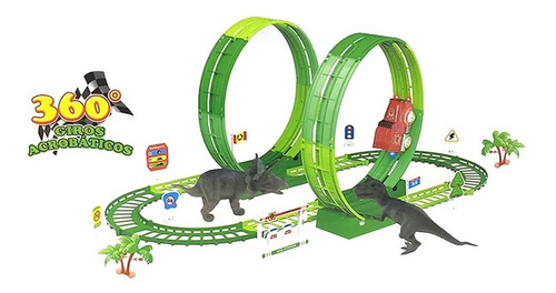 Imagen 2 de 4 de Dino Track Pista Con Giros 360º Aventuras Jurasicas 36 Pzas