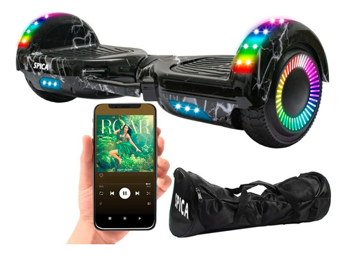 Patineta Scooter Electrica Hoverboard Luz Rgb Parlante Bt Color Negro