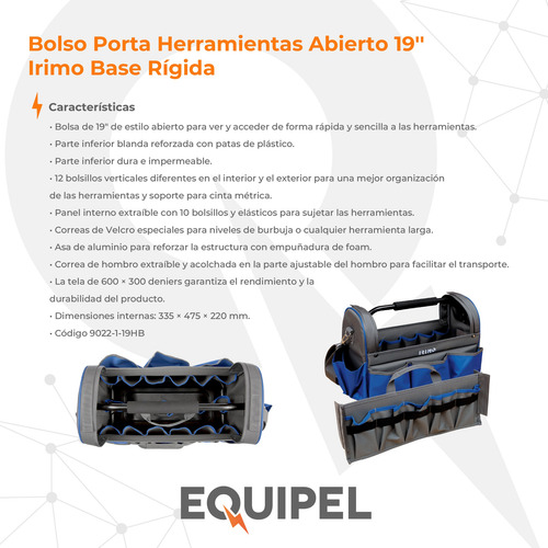 Bolso Porta Herramientas Abierto 19'' Irimo Base Rígida