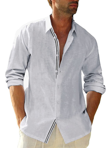 Camisa Casual De Lino Para Hombre Guayabera Cubana De Manga