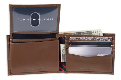 Billetera Tommy Hilfiger De Piel Para Hombre, Pliegue Fino,