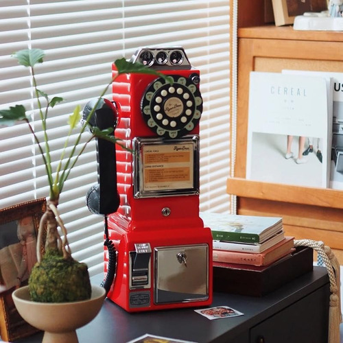 Teléfono De Pago Retro Funcional Con Cable Para Pared Rojo