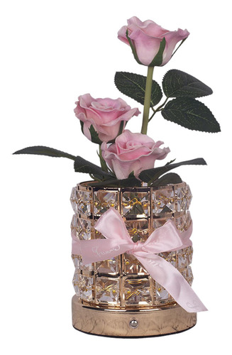 Lámpara De Mesa De Cristal Rosa, 3 Tonos Regulables