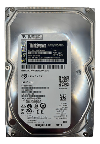 Disco rígido interno Lenovo 1tb 7.2k 3,5 Sata 6gbps 00mx125 4xb7a13554 cor Prateado