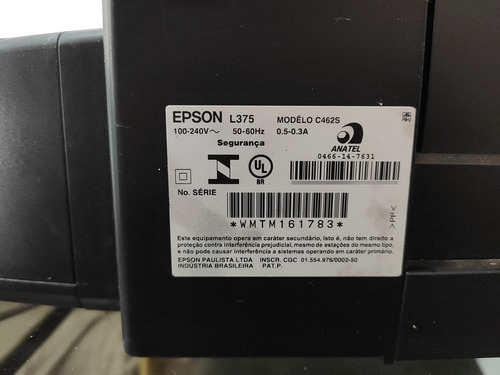 Para Arrumar Multifuncional Cor Epson Ecotank L375 127/220v Preto (Usado)
