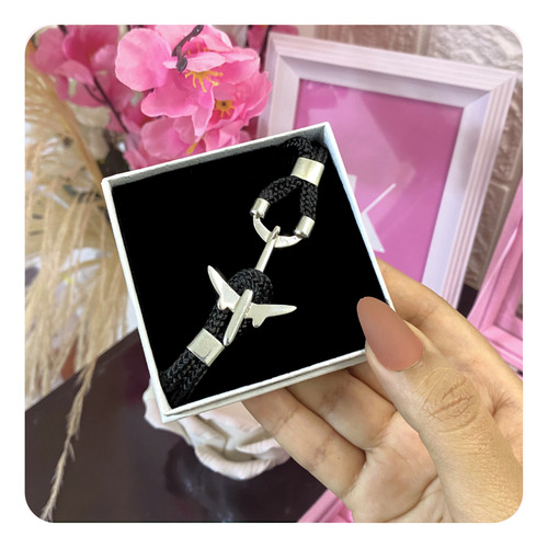 Pulsera Mujer Avión Hilo Negro Joya Regalo Personalizable