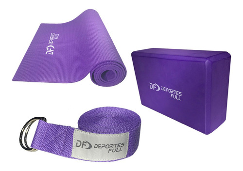 Kit Yoga Colchoneta Mat + Bloque De Yoga + Cinturon Df