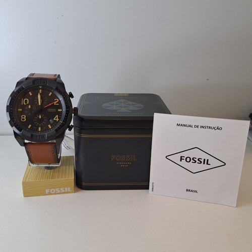 Relógio Fossil FS5714/0PN Masculino Cor da correia Marrom Cor do fundo Preto