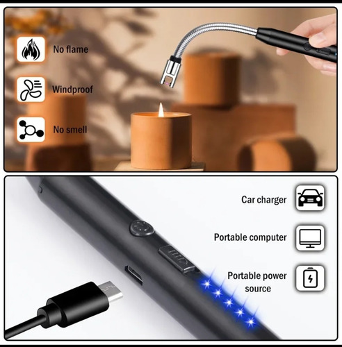 Encendedor Eléctrico 360° Recargable Usb Cocina Viaje Flex