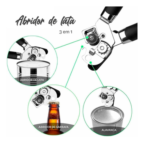 Abridor De Latas Manual Ergonômico Enlatados Garrafa Inox